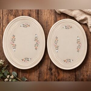 Vintage Pfaltzgraff Remembrance Oval Trivets Set of 2 Floral Stoneware USA